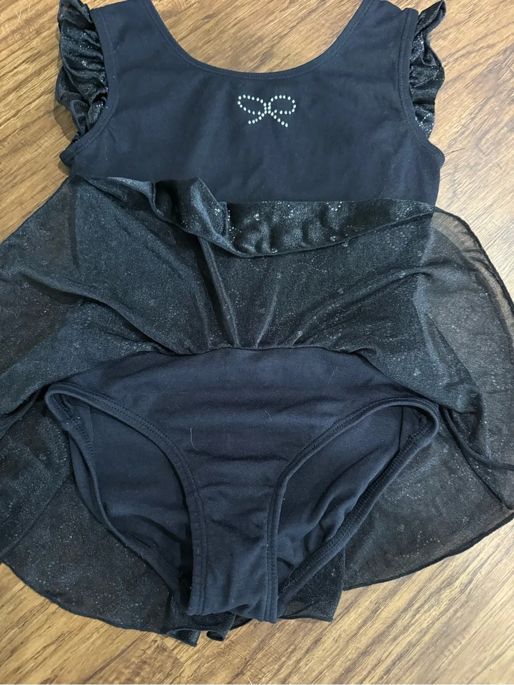 Jacques Moret Black Sparkle Ballet Dance Leotard with Ruffle Sleeves